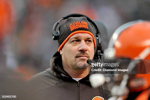 Head coach Mike Pettine of the Cleveland Browns walks along the sideline during a game against the Pittsburgh Steelers on January 3, 2016 at...
