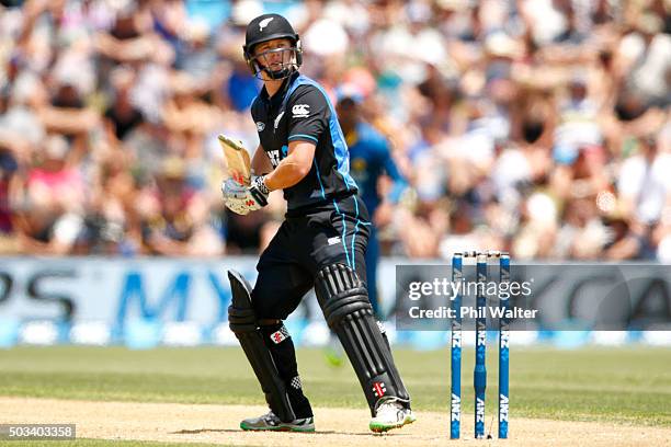 Henry Nicholls of New Zealand bats during game five of the One Day International series between New Zealand and Sri Lanka at Bay Oval on January 5,...