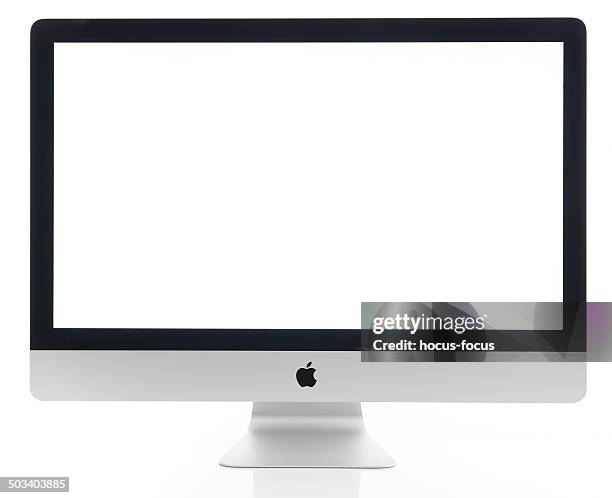 apple imac 27 inch desktop computer - computer plain background stock pictures, royalty-free photos & images