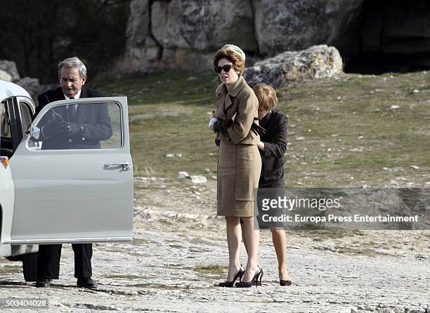Actress Blanca Suarez and Charlotte Vega are seen during the set filming of 'Lo que escondian sus ojos' tv serie on December 9, 2015 in Sepulveda,...