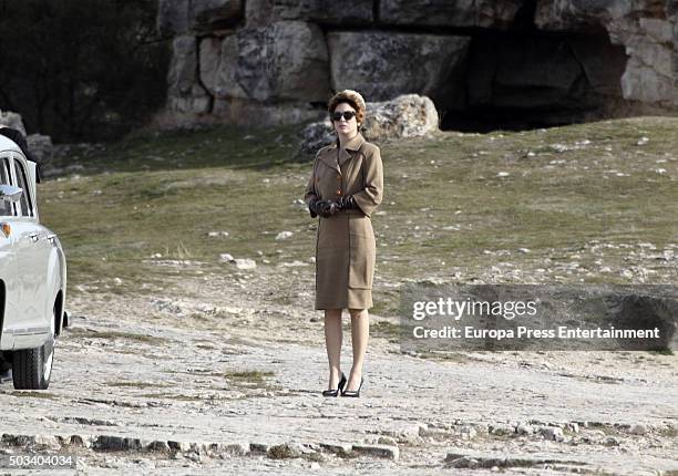 Actress Blanca Suarez is seen during the set filming of 'Lo que escondian sus ojos' tv series on December 9, 2015 in Sepulveda, Spain.