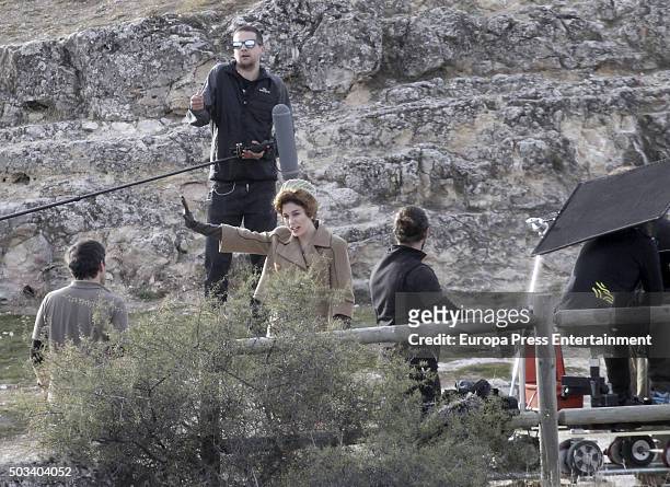 Actress Blanca Suarez is seen during the set filming of 'Lo que escondian sus ojos' tv serie on December 9, 2015 in Sepulveda, Spain.