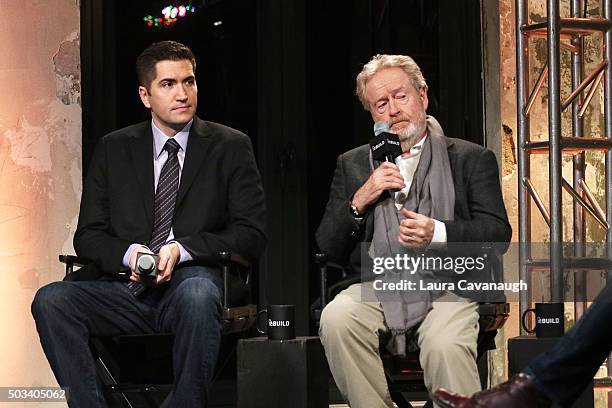 Drew Goddard and Sir Ridley Scott attend AOL BUILD Series: Drew Goddard And Sir Ridley Scott, "The Martian" at AOL Studios In New York on January 4,...