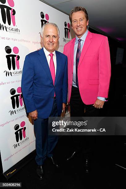 Prime Minister Malcolm Turnbull and Glen McGrath pose during High Tea at the SCG at Allianz Stadium on day three of the third Test match between...