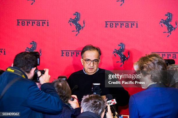 S chief executive Sergio Marchionne speaks during press conference after the Ferrari stock market launch in Milan.