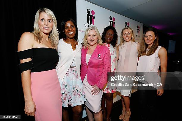 Kayla Dickson, Jacent Simmons, Tracy Bevan, Brigitte Ambrose, Danielle Willis and Cherina Murphy-Christian pose during High Tea at the SCG at Allianz...