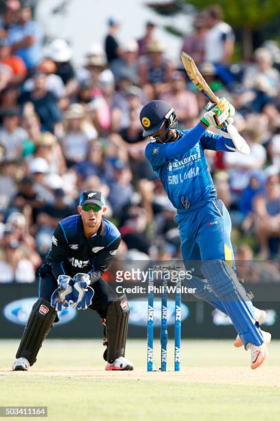 Dinesh Chandimal of Sri Lanka bats during game five of the One Day International series between New Zealand and Sri Lanka at Bay Oval on January 5,...