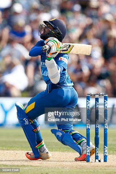 Dinesh Chandimal of Sri Lanka bats during game five of the One Day International series between New Zealand and Sri Lanka at Bay Oval on January 5,...