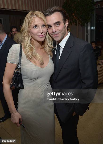 Courtney Love and Nicholas Jarecki attend THE HATEFUL EIGHT Celebration With Quentin Tarantino And Filmmakers at Sunset Tower Hotel on January 4,...