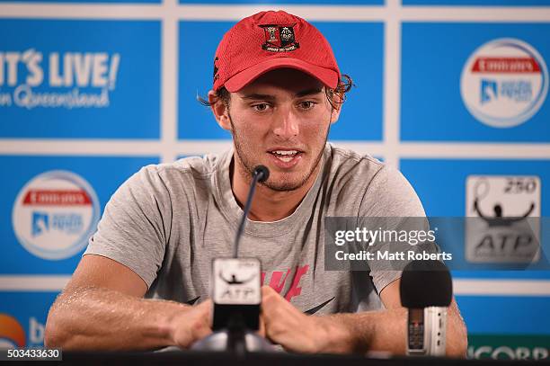 Oliver Anderson of Australia speaks during a press conference after his match against Ivan Dodig of Coratia on day three of the 2016 Brisbane...