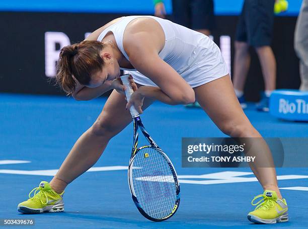 Jamila Wolfe of the Australia Gold team reacts after a point against Serena Williams of the US during their women's singles match on day three of the...