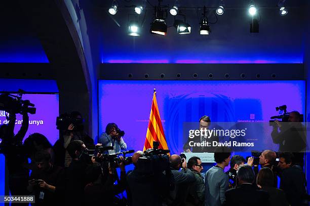 Acting President of Catalonia Artur Mas arrives for a press conference on January 5, 2016 in Barcelona, Spain. After months of negotiations, the...