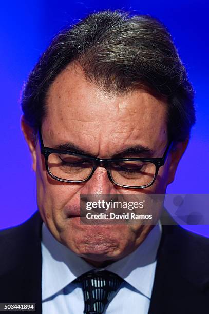 Acting President of Catalonia Artur Mas speaks during a press conference on January 5, 2016 in Barcelona, Spain. After months of negotiations, the...