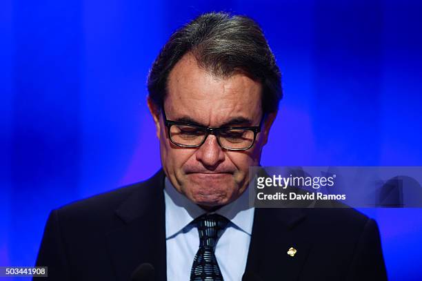 Acting President of Catalonia Artur Mas speaks during a press conference on January 5, 2016 in Barcelona, Spain. After months of negotiations, the...