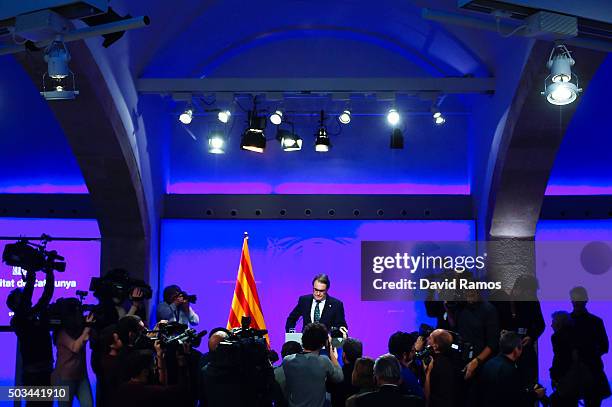 Acting President of Catalonia Artur Mas arrives for a press conference on January 5, 2016 in Barcelona, Spain. After months of negotiations, the...