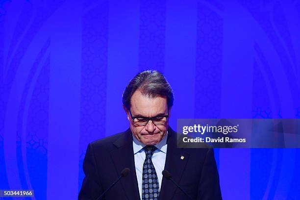 Acting President of Catalonia Artur Mas speaks during a press conference on January 5, 2016 in Barcelona, Spain. After months of negotiations, the...