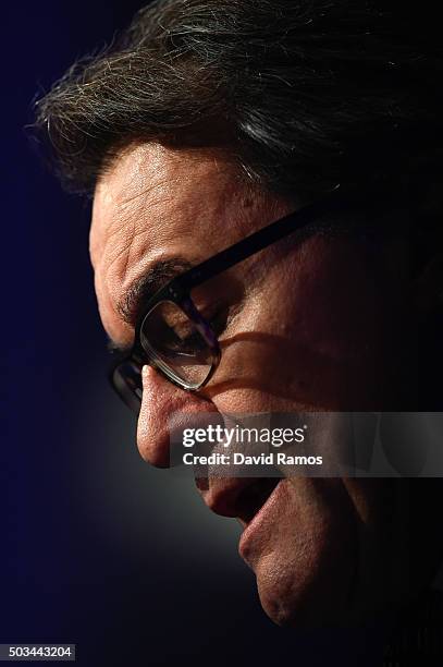 Acting President of Catalonia Artur Mas speaks during a press conference on January 5, 2016 in Barcelona, Spain. After months of negotiations, the...