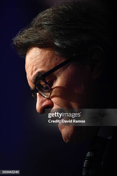 Acting President of Catalonia Artur Mas speaks during a press conference on January 5, 2016 in Barcelona, Spain. After months of negotiations, the...