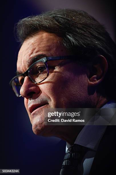 Acting President of Catalonia Artur Mas speaks during a press conference on January 5, 2016 in Barcelona, Spain. After months of negotiations, the...