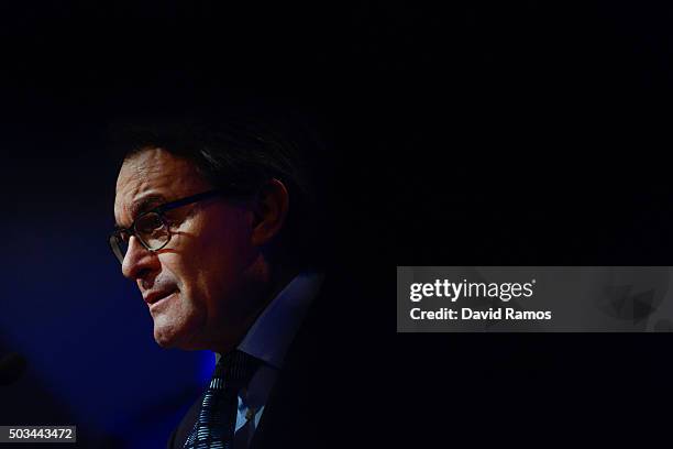 Acting President of Catalonia Artur Mas speaks during a press conference on January 5, 2016 in Barcelona, Spain. After months of negotiations, the...