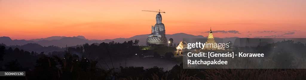 Thailand temple panorama in the sunset