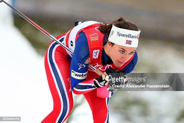 Heidi Weng of Norway competes at the Ladies 1.2km Classic Sprint Competition during day 1 of the FIS Tour de Ski event on January 5, 2016 in...