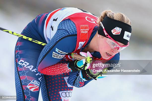 Jessica Diggins of USA competes at the Ladies 1.2km Classic Sprint Competition during day 1 of the FIS Tour de Ski event on January 5, 2016 in...