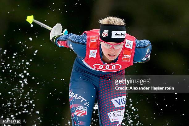 Jessica Diggins of USA competes at the Ladies 1.2km Classic Sprint Competition during day 1 of the FIS Tour de Ski event on January 5, 2016 in...
