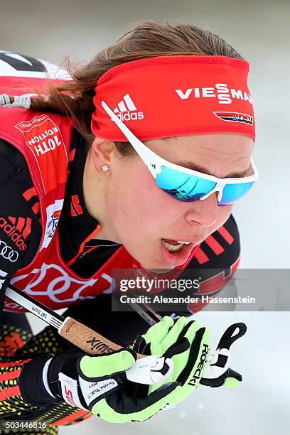 Hanna Kolb of Germany competes at the Ladies 1.2km Classic Sprint Competition during day 1 of the FIS Tour de Ski event on January 5, 2016 in...