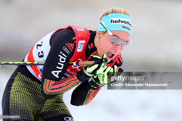 Denise Herrmann of Germany competes at the Ladies 1.2km Classic Sprint Competition during day 1 of the FIS Tour de Ski event on January 5, 2016 in...