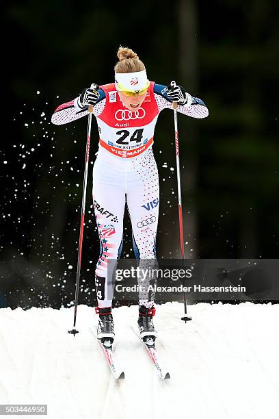 Ida Sargent of USA competes at the Ladies 1.2km Classic Sprint Competition during day 1 of the FIS Tour de Ski event on January 5, 2016 in...