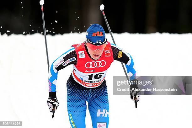 Krista Parmakoski of Finland competes at the Ladies 1.2km Classic Sprint Competition during day 1 of the FIS Tour de Ski event on January 5, 2016 in...