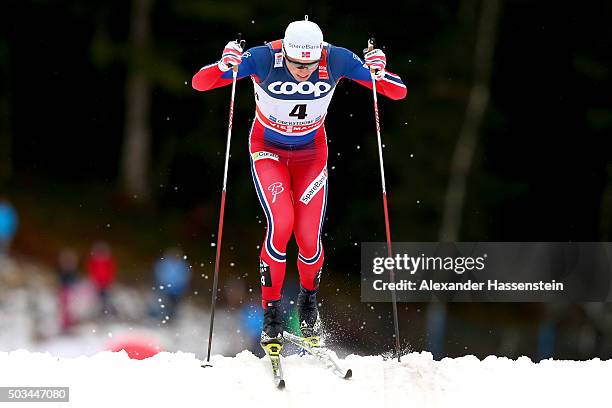 Emil Iversen of Norway competes in the Mens 1.2km Classic Sprint Competition during day 1 of the FIS Tour de Ski event on January 5, 2016 in...