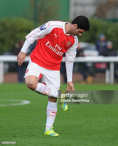 Mikel Arteta of Arsenal during the Barclays Premier U21 match between Arsenal U21 and West Bromwich Albion U21 at London Colney on January 5, 2016 in...