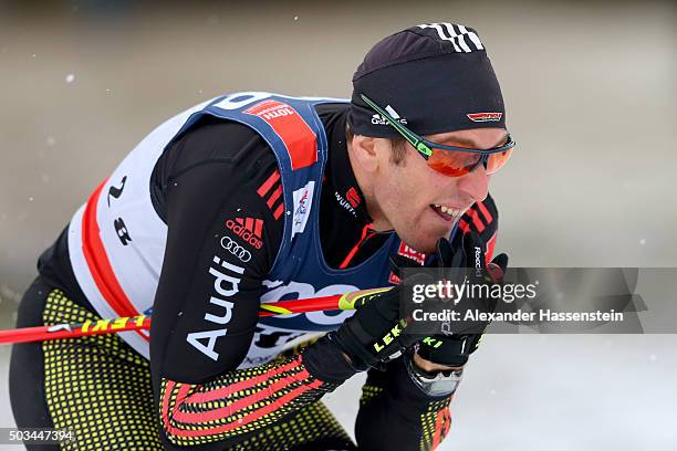 Andreas Katz of Germany competes at the Mens 1.2km Classic Sprint Competition during day 1 of the FIS Tour de Ski event on January 5, 2016 in...