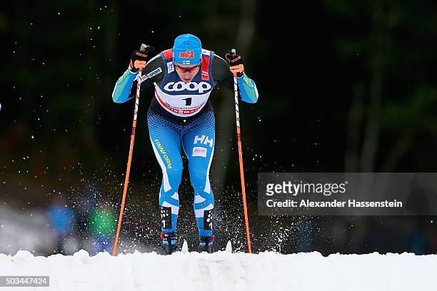 Martti Jylhae of Finland competes at the Mens 1.2km Classic Sprint Competition during day 1 of the FIS Tour de Ski event on January 5, 2016 in...