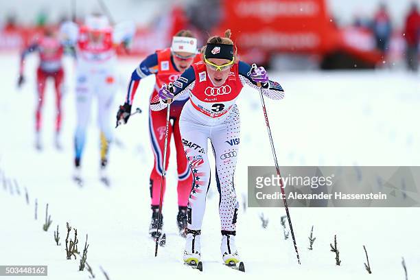 Sophie Caldwell of USA wins the Ladies 1.2km Classic Sprint Competition during day 1 of the FIS Tour de Ski event on January 5, 2016 in Oberstdorf,...