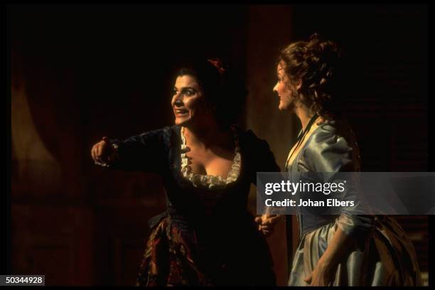 Mezzo soprano Cecilia Bartoli w. Soprano Susanne Mentzer in Mozart's Cosi Fan Tutte on stage at the Metropolitan Opera.