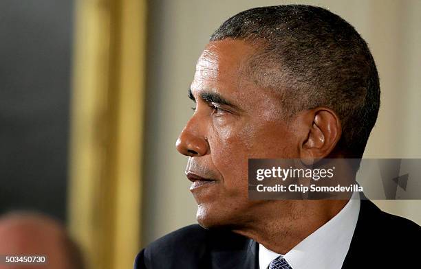 President Barack Obama delivers remarks about his efforts to increase federal gun control in the East Room of the White House January 5, 2016 in...