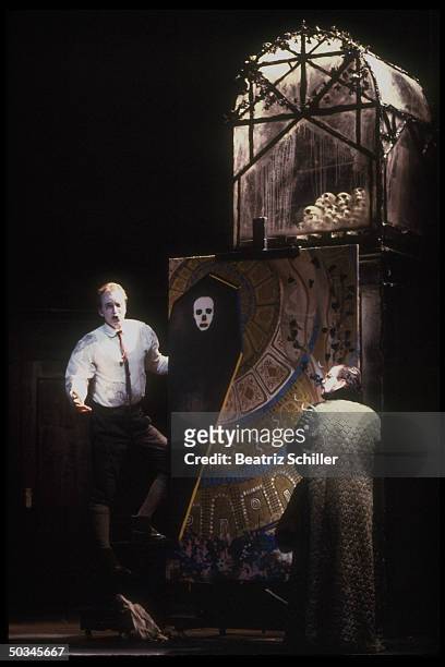 Baritone Dwayne Croft as Roderick w. Other unident. Singers in production of The Fall of the House of Usher by Philip Glass & Richard Foreman on...