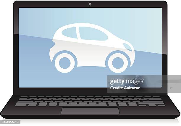 laptop displaying car - super car stock illustrations