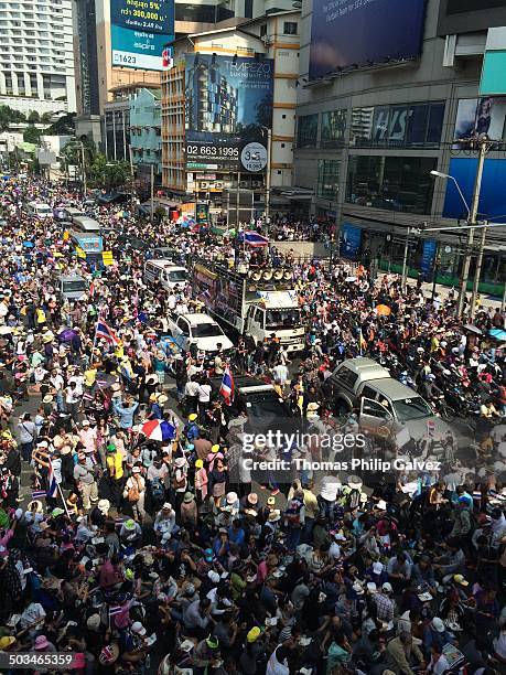 Protest on the street leads to a traffic jam in Bangkok