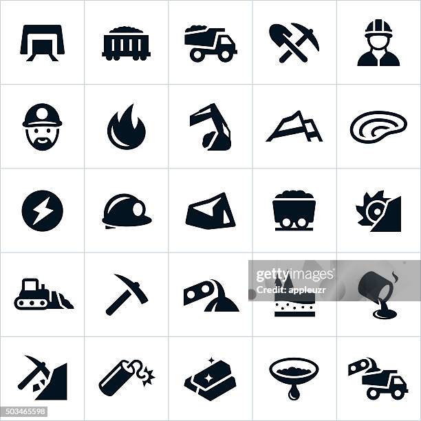 bergbau-icons - bagger stock-grafiken, -clipart, -cartoons und -symbole