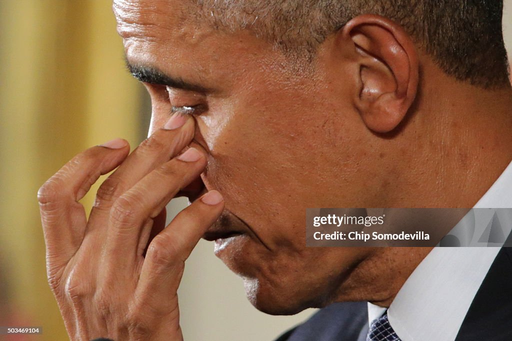 President Obama Speaks In The East Room Of White House On Efforts To Reduce Gun Violence