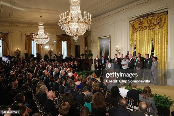 President Barack Obama delivers remarks about his efforts to increase federal gun control in the East Room of the White House January 5, 2016 in...