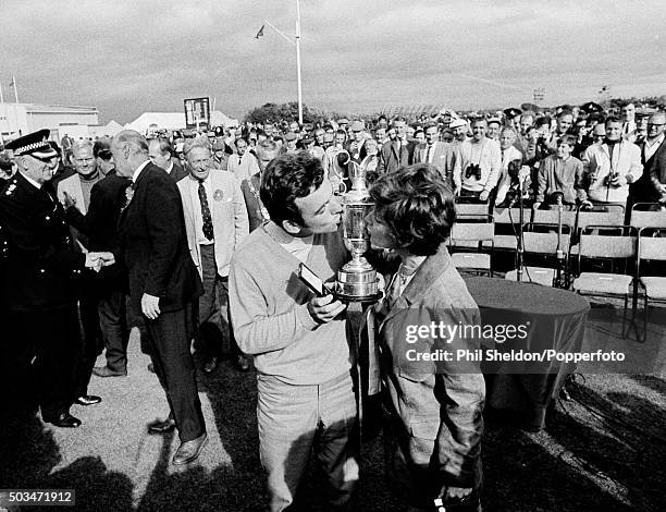 Tony Jacklin of Great Britain with his wife Vivien and the trophy after winning the British Open Golf Championship at Royal Lytham & St Annes Golf...