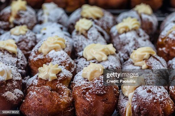 frittella with eggnog cream,typical italian dessert, venice - italian carnival stock pictures, royalty-free photos & images