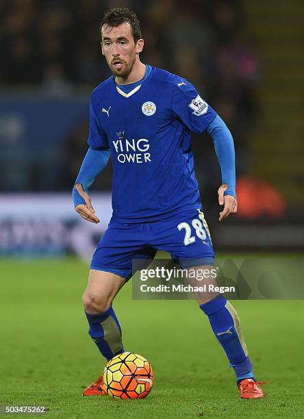 Christian Fuchs of Leicester in action during the Barclays Premier League match between Leicester City and Bournemouth at The King Power Stadium on...