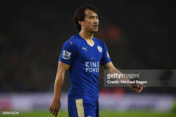 Shinji Okazaki of Leicester in action during the Barclays Premier League match between Leicester City and Bournemouth at The King Power Stadium on...