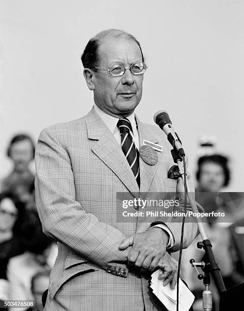 Golf official Bobby Furber speaking during the presentation ceremony following the British Open Golf Championship held at the Royal St George's Golf...